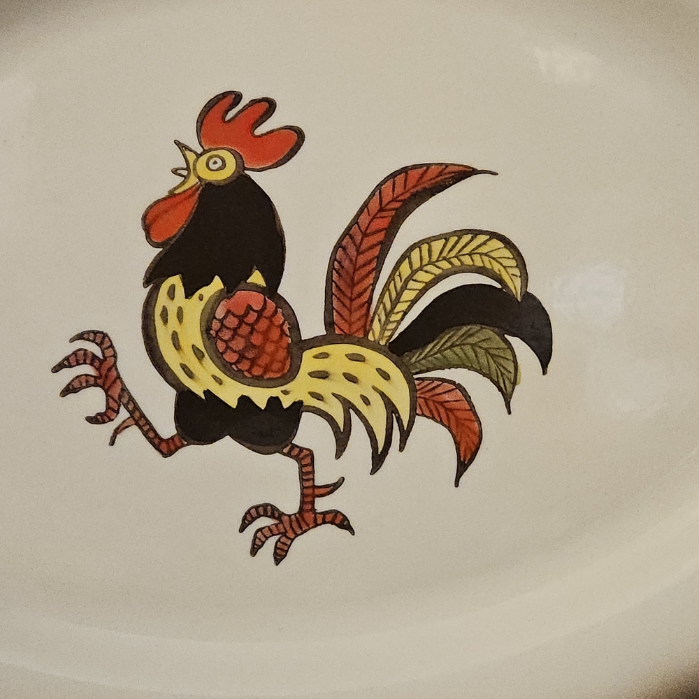 Vintage Metlox Poppytrail Red Rooster Large Oval Serving Platter USA Farmhouse - Picture 10 of 13
